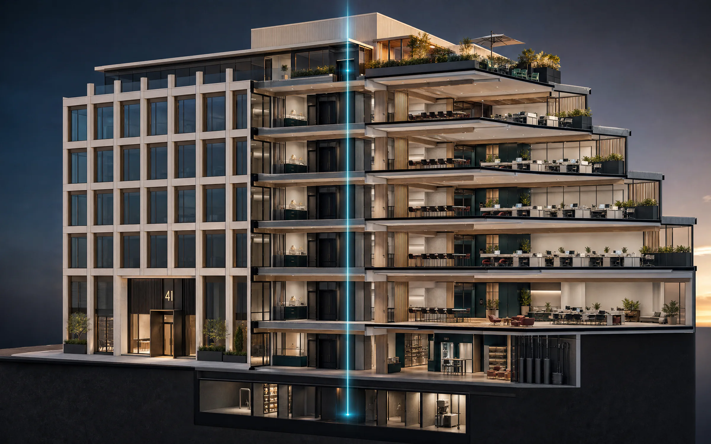 Conceptual cutaway architectural campaign view of 41 Moorgate